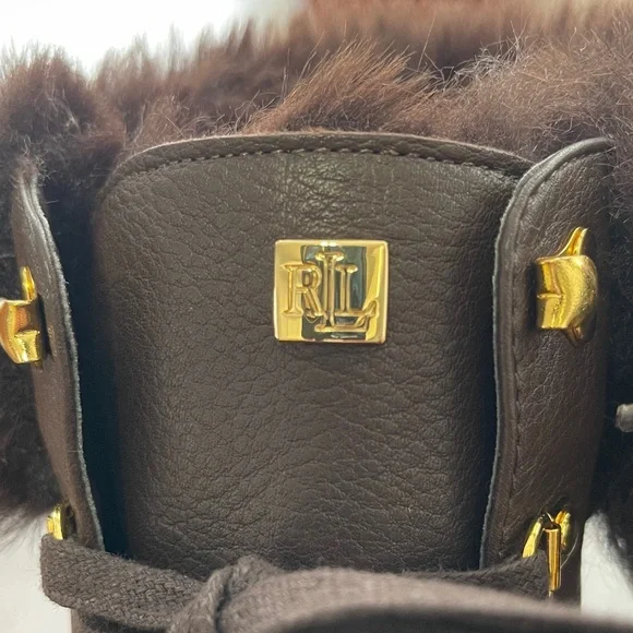 Ralph Lauren Dark Brown Lace-Up Boots with Gold Accents;NWOT. - Picture 2 of 8